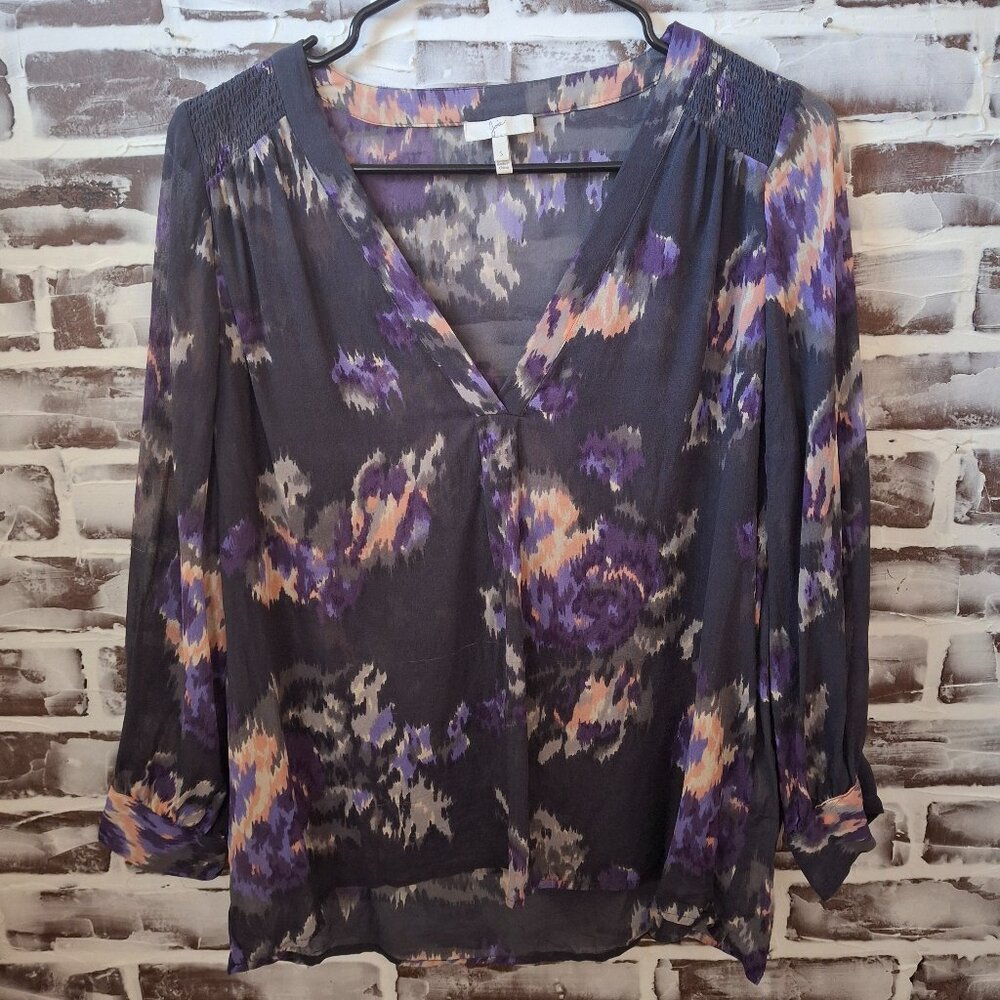 Joie Small Sheer Silk Blouse Top Black V-Neck